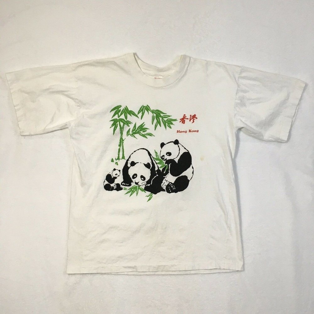 Vintage Hong Kong Panda T-Shirt White Single Stitch 80s 90s Shirt Graphic Large